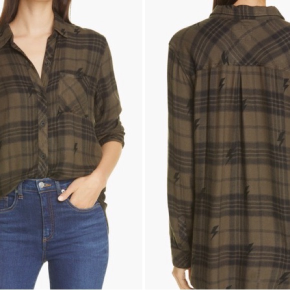 Rails XS Hunter Olive Jet Lightning Buttondown - Picture 3 of 6